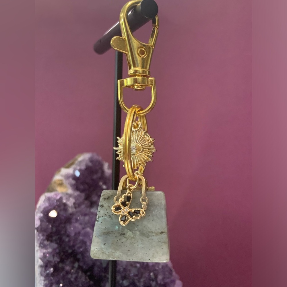 Handmade Labradorite Mini bag Keychain - Picture 4 of 6